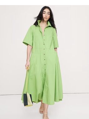 Banana Republic COTTON POPLIN TRAPEZE MAXI SHIRT DRESS - Grassy Fields Green